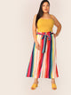 Plus Paperbag Waist Rainbow Stripe Belted Pants