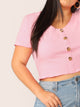  Plus Button Front Rib-knit Crop Top