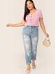  Plus Button Front Rib-knit Crop Top