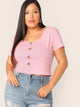  Plus Button Front Rib-knit Crop Top