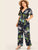 Plus Tie Front Tropical Print Jumpsuit