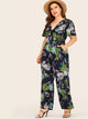 Plus Tie Front Tropical Print Jumpsuit