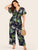 Plus Tie Front Tropical Print Jumpsuit