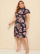 Plus Floral Print Butterfly Sleeve Peekaboo Dress