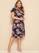 Plus Floral Print Butterfly Sleeve Peekaboo Dress