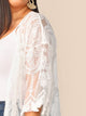 Plus Drop Shoulder Scalloped Embroidered Mesh Kimono