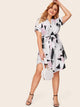 Plus Geo Print Curved Hem Shirt Dress