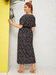 Plus Ditsy Floral Print Self Tie Dress