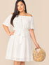 Plus Dot Lace Trim Belted Bardot Schiffy Dress