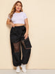 Plus Fishnet Insert Flap Pocket Windbreaker Pants