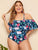 Plus Leaf Print Flounce One Piece Swimwear