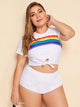 Plus Rainbow Print With High Waist Two Piece Swimwear