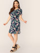 Plus Curved Hem Tropical Print Dress