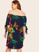 Plus Tropical Print Knot Cuff Bardot Dress