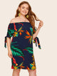 Plus Tropical Print Knot Cuff Bardot Dress