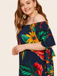 Plus Tropical Print Knot Cuff Bardot Dress