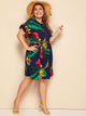 Plus Tropical Print Flounce Trim Dress