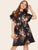 Plus Tropical Print Flounce Trim Dress