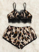 Plus Leopard Lace Trim Lingerie Set