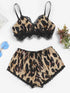 Plus Leopard Lace Trim Lingerie Set