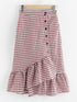 Plus Gingham Button Front Ruffle Hem Skirt