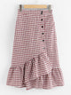 Plus Gingham Button Front Ruffle Hem Skirt