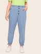 Plus Button Front Solid Jeans