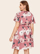 Plus Self Tie Floral Print Surplice Dress