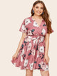 Plus Self Tie Floral Print Surplice Dress