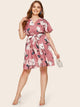 Plus Self Tie Floral Print Surplice Dress