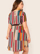  Plus Colorblock Belted Curved Hem Dress