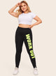 Plus High Waist Neon Slogan Print Leggings