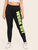 Plus High Waist Neon Slogan Print Leggings