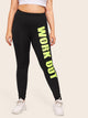 Plus High Waist Neon Slogan Print Leggings