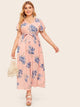 Plus Floral Print Belted Maxi Dress