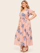 Plus Floral Print Belted Maxi Dress