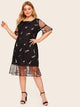 Plus Embroidered Mesh Flounce Hem Dress