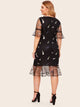 Plus Embroidered Mesh Flounce Hem Dress