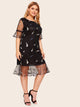 Plus Embroidered Mesh Flounce Hem Dress