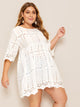 Plus Solid Eyelet Embroidery Babydoll Blouse