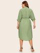 Plus Button Through Belted Shirt Dress