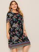  Plus Tribal and Botanical Print Dress