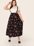 SHEIN Plus Dot & Fruit Print Pinafore Skirt