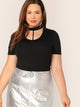 Plus Strappy Choker Neck Solid Top