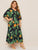 Plus Pom Pom Tropical Print Ruffle Hem Dress