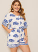 Plus Tribal Print Drawstring Waist Romper