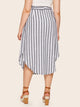 Plus Button Front Striped Belted Skirt