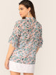 Plus V-cut Choker Floral Print Butterfly Sleeve Blouse