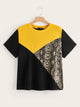 Plus Colorblock Snakeskin Patchwork Tee