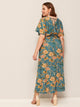 Plus Shirred Waist Floral Print Surplice Dress